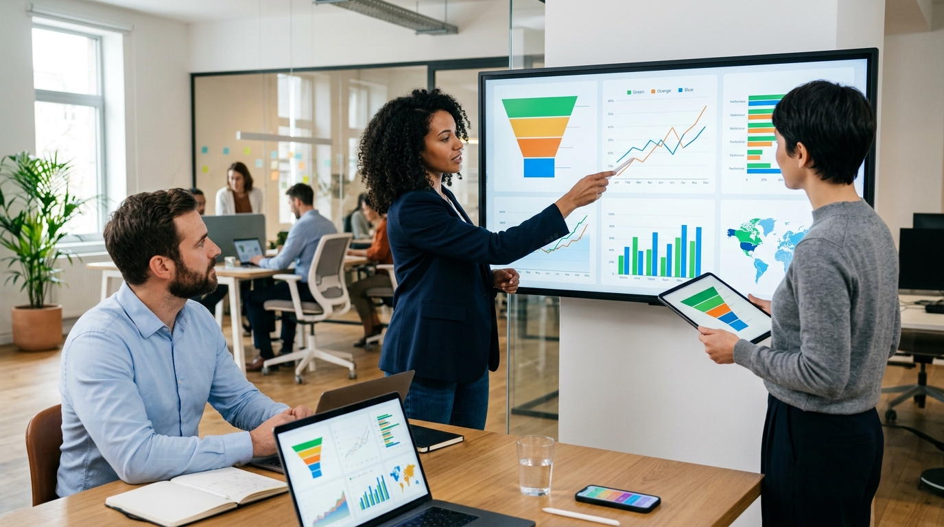 Ilustração: Medindo o Sucesso e Otimizando Suas Estratégias - Como o Kommo CRM Transforma a Retenção de Clientes e Previne o Churn
