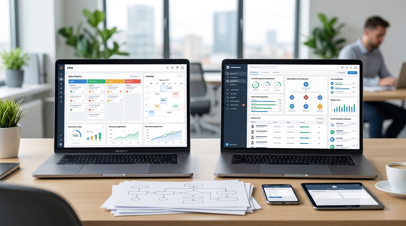 Ilustração: Comparativo Detalhado: Kommo CRM vs HubSpot CRM para Vendas B2B - Kommo CRM vs HubSpot CRM: Qual a Melhor Ferramenta para Automação de Vendas B2B em 2024?